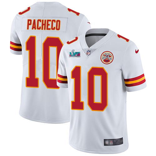 Chiefs #10 Isiah Pacheco White Super Bowl LVII Patch Men's Stitched Vapor Untouchable Limited Jersey
