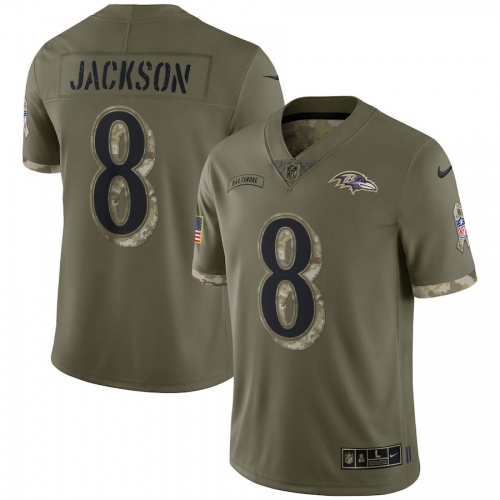 Youth Baltimore Ravens #8 Lamar Jackson 2022 Salute To Service Limited Jersey - Olive