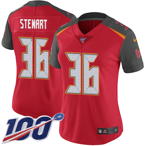 Tampa Bay Buccaneers #36 M.J. Stewart Red Team Color Women's Stitched 100th Season Vapor Untouchable Limited Jersey Womens