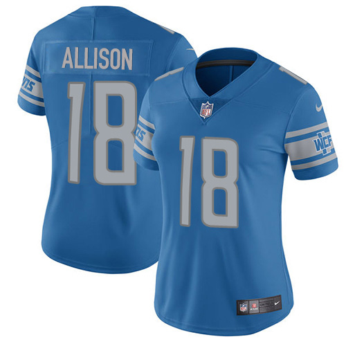 Detroit Lions #18 Geronimo Allison Blue Team Color Women's Stitched Vapor Untouchable Limited Jersey Womens