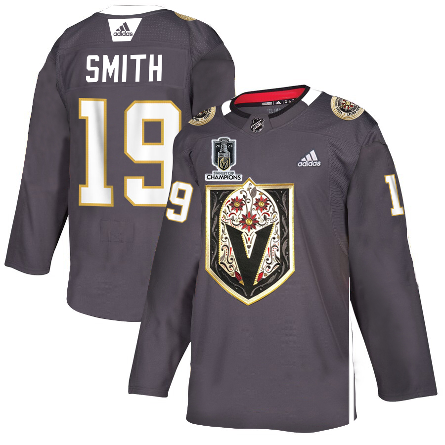 Vegas Golden Knights #19 Reilly Smith Men's Grey 2023 Stanley Cup Champions Adidas Latino Heritage Night Stitched Jersey