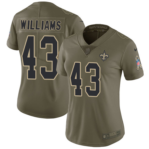 New Orleans Saints #43 Marcus Williams Olive Women's Stitched Limited 2017 Salute to Service Jersey Womens
