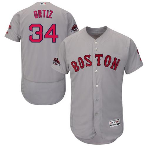 Boston Red Sox #34 David Ortiz Grey Flexbase Authentic Collection 2018 World Series Champions Stitched Jersey Men's