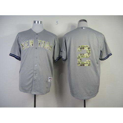New York Yankees #2 Derek Jeter Grey USMC Cool Base Stitched Jersey Men's
