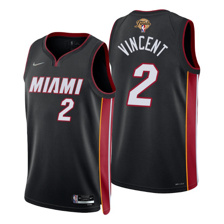 Heat #2 Gabe Vincent Black 2023 Finals Patch 75th Anniversary Diamond Swingman Jersey - Icon Edition
