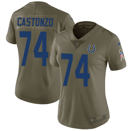 Indianapolis Colts #74 Anthony Castonzo Olive Women's Stitched Limited 2017 Salute To Service Jersey Womens