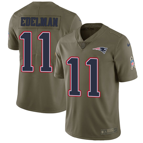 Patriots #11 Julian Edelman Olive Men's Stitched Limited 2017 Salute To Service Jersey