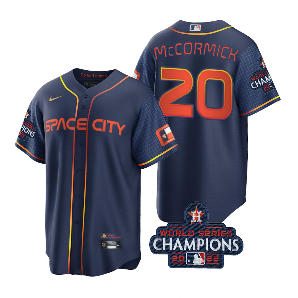 Houston Astros #20 Chas McCormick Navy 2022 World Series Champions Men's Game City Connect Jersey