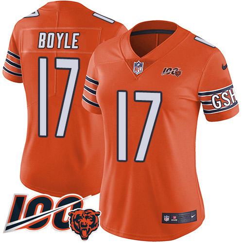 Bears #17 Tim Boyle Orange Women's Stitched Limited Rush 100th Season Jersey