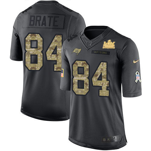 Tampa Bay Buccaneers #84 Cameron Brate Black Men's Super Bowl LV Champions Patch Limited 2016 Salute to Service Jersey Men's