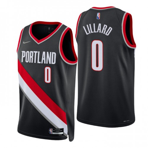 Portland Trail Blazers #0 Damian Lillard Black Mens 2021-22 75th Anniversary Diamond Swingman Jersey - Icon Edition Mens