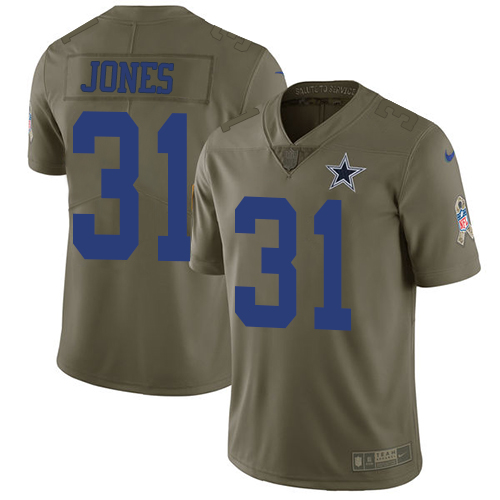 Dallas Cowboys #31 Byron Jones Olive Youth Stitched Limited 2017 Salute to Service Jersey Youth