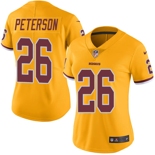 Washington Commanders #26 Adrian Peterson Gold Women's Stitched Limited Rush Jersey Womens