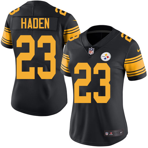 Pittsburgh Steelers #23 Joe Haden Black Women's Stitched Limited Rush Jersey Womens