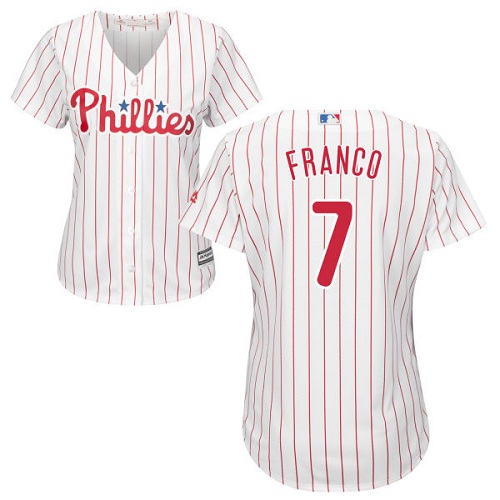 Philadelphia Phillies #7 Maikel Franco White(Red Strip) Home Women's Stitched Jersey Womens