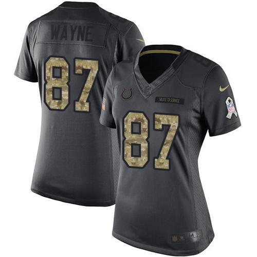 Indianapolis Colts #87 Reggie Wayne Black Women's Stitched Limited 2016 Salute to Service Jersey Womens