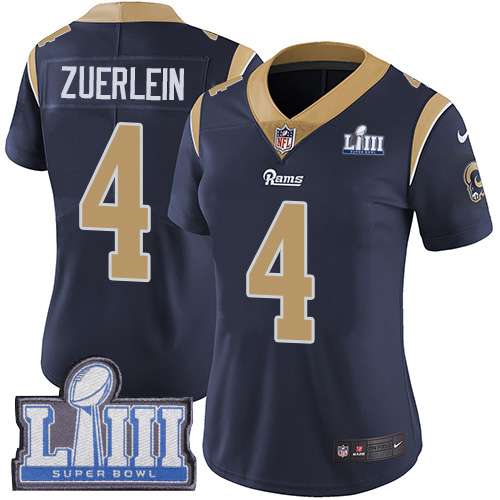 Los Angeles Rams #4 Greg Zuerlein Navy Blue Team Color Super Bowl LIII Bound Women's Stitched Vapor Untouchable Limited Jersey Womens