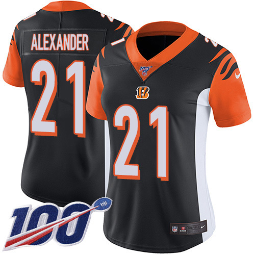 Cincinnati Bengals #21 Mackensie Alexander Black Team Color Women's Stitched 100th Season Vapor Untouchable Limited Jersey Womens