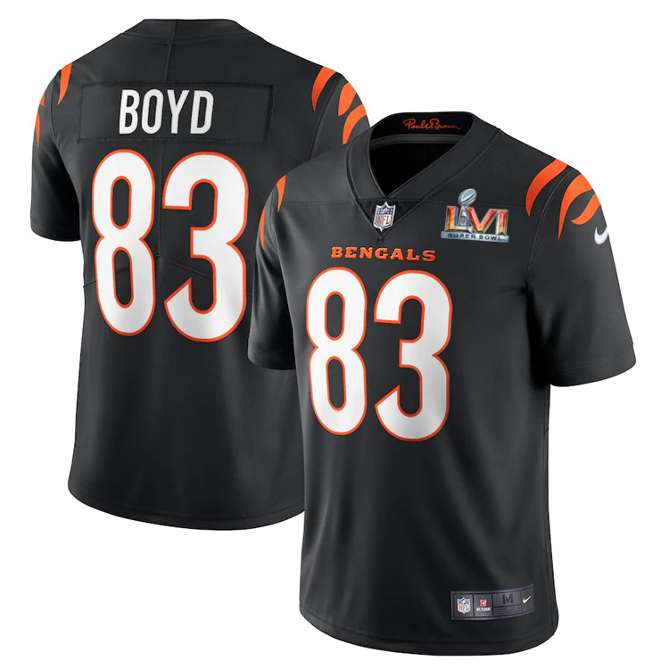 Cincinnati Bengals #83 Tyler Boyd Black Super Bowl LVI Patch Men's Vapor Limited Jersey