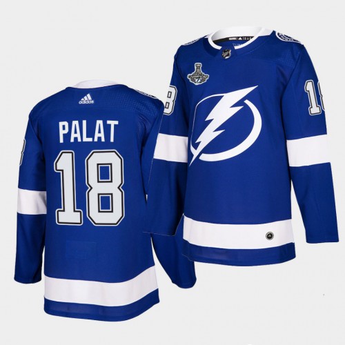 Adidas Tampa Bay Lightning #18 Ondrej Palat Blue Home Authentic 2021 Stanley Cup Champions Jersey Men's