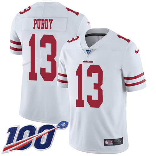 49ers #13 Brock Purdy White Youth Stitched 100th Season Vapor Limited Jersey