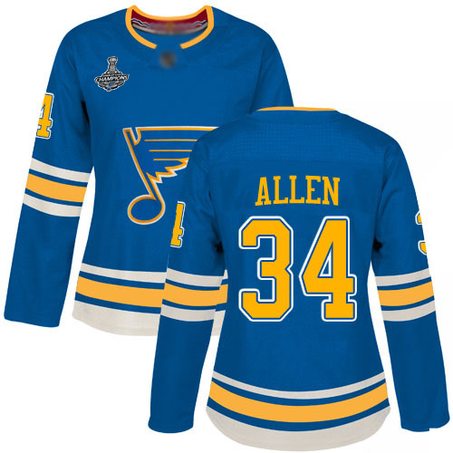 Adidas St. Louis Blues #34 Jake Allen Blue Alternate Authentic Stanley Cup Champions Women's Stitched Jersey Womens