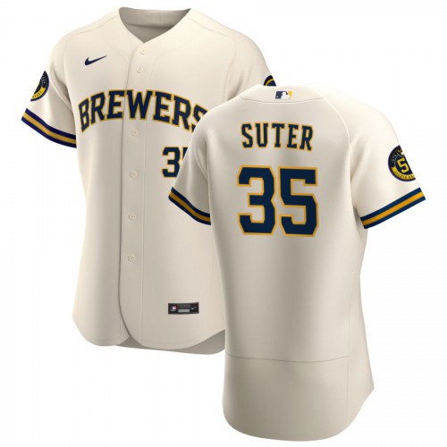 Milwaukee Milwaukee Brewers #35 Brent Suter Men's Cream Home 2020 Authentic Player Jersey Men's
