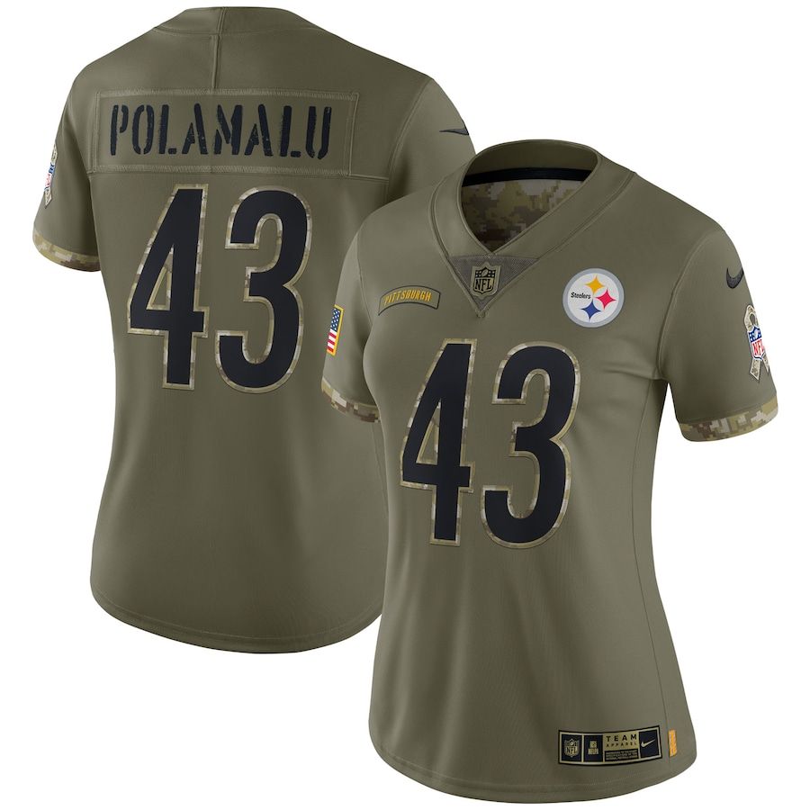 Pittsburgh Steelers #43 Troy Polamalu Women's 2022 Salute To Service Limited Jersey - Olive