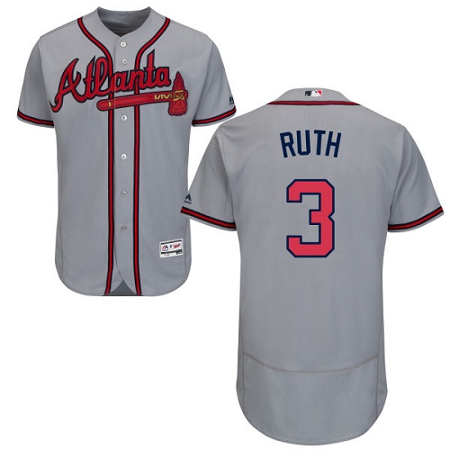 Atlanta Braves #3 Babe Ruth Grey Flexbase Authentic Collection Stitched Jersey Men's
