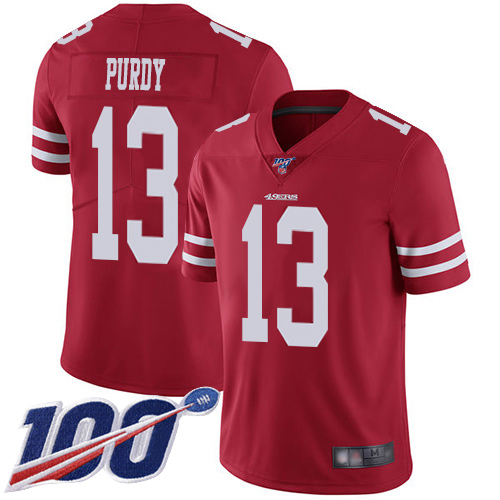 49ers #13 Brock Purdy Red Team Color Youth Stitched 100th Season Vapor Limited Jersey