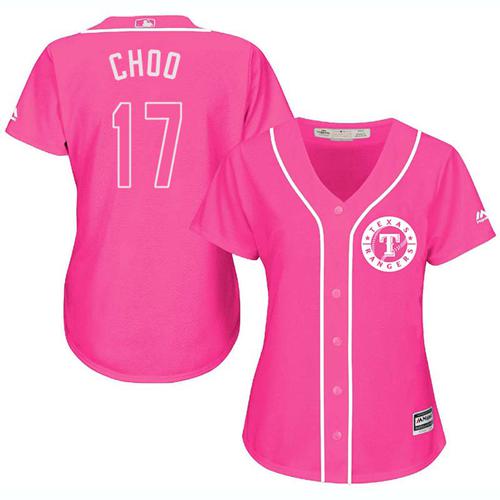 Texas Rangers #17 Shin-Soo Choo Pink Fashion Women's Stitched Jersey Womens