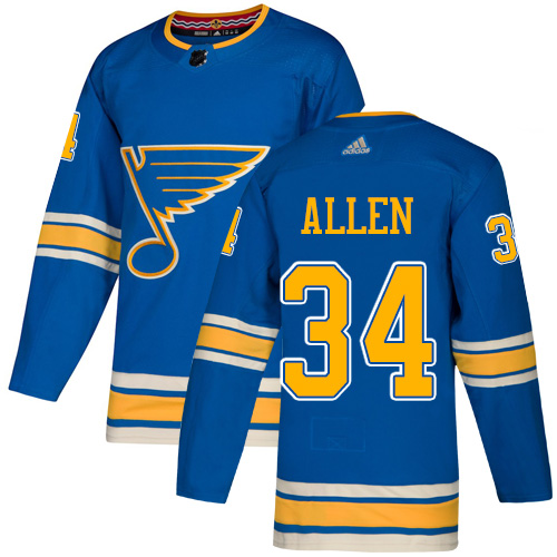 Adidas St. Louis Blues #34 Jake Allen Blue Alternate Authentic Stitched Youth Jersey Youth