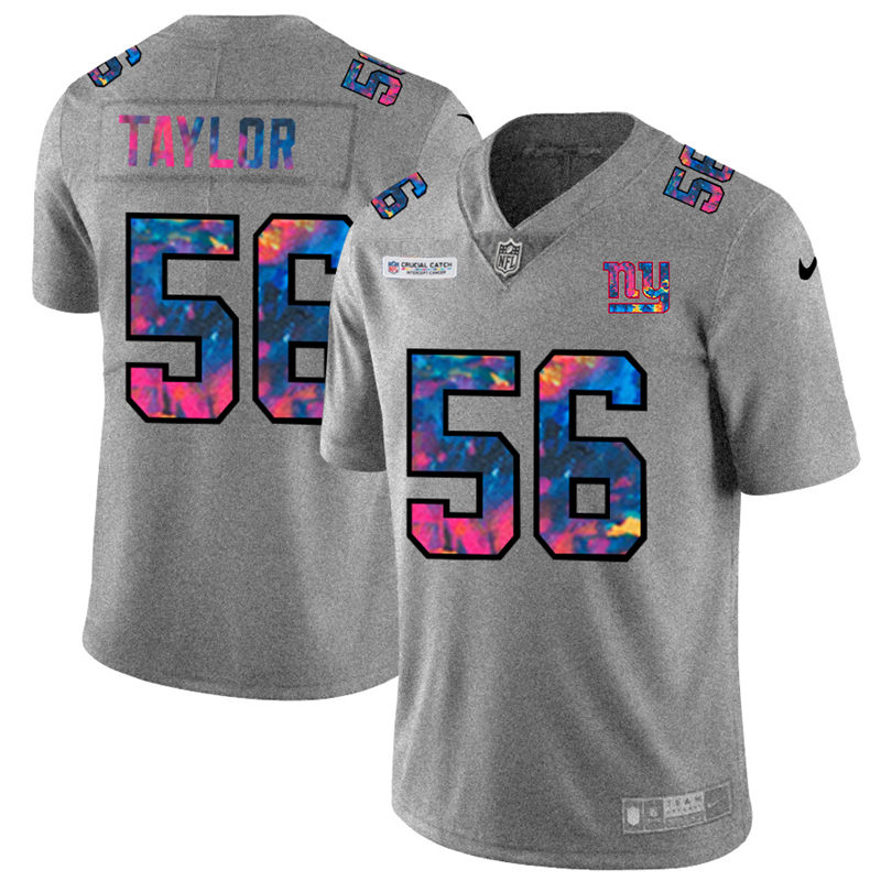 New York Giants #56 Lawrence Taylor Men's Multi-Color 2020 Crucial Catch Jersey Greyheather