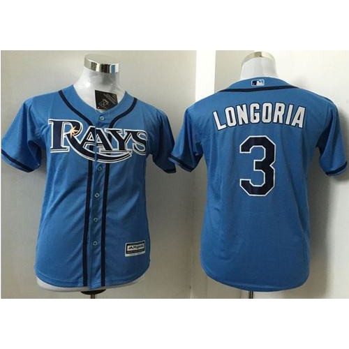 Tampa Bay Rays #3 Evan Longoria Light Blue Stitched Youth Jersey Youth
