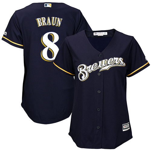 Milwaukee Brewers #8 Ryan Braun Navy Blue Alternate Women's Stitched Jersey Womens