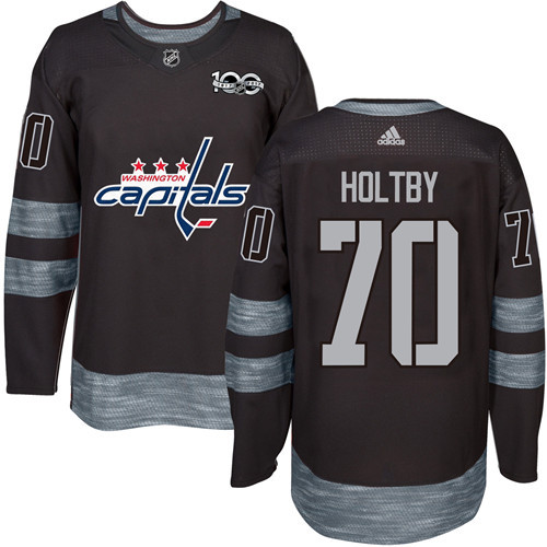 Adidas Washington Capitals #70 Braden Holtby Black 1917-2017 100th Anniversary Stitched Jersey Men's