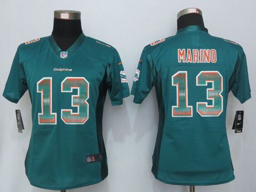 Dolphins #13 Dan Marino Aqua Green Team Color Women's Stitched Elite Strobe Jersey
