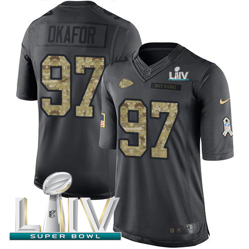 Kansas City Chiefs #97 Alex Okafor Black Super Bowl LIV 2020 Men's Stitched Limited 2016 Salute to Service Jersey Men's
