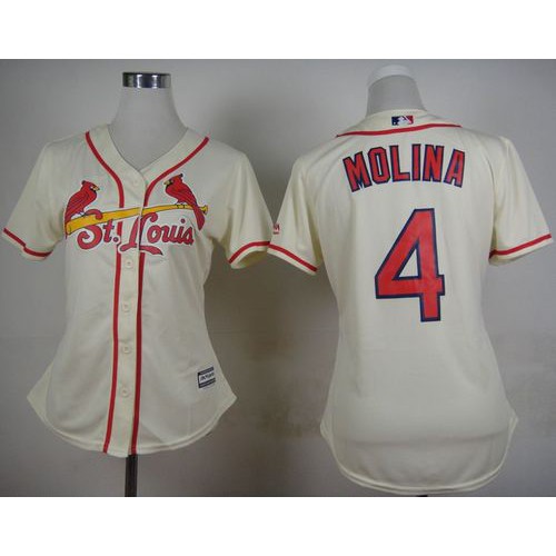 St.Louis Cardinals #4 Yadier Molina Cream Alternate Women's Stitched Jersey Womens