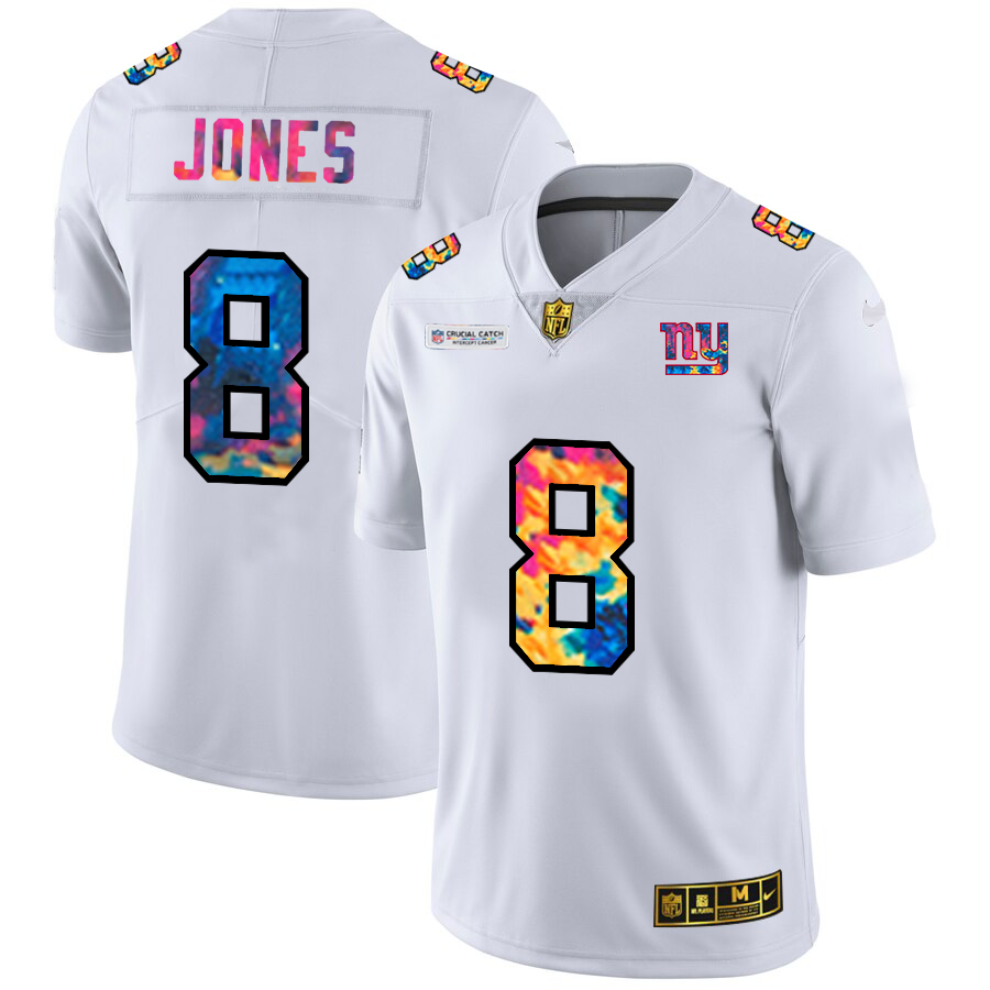 New York Giants #8 Daniel Jones Men's White Multi-Color 2020 Crucial Catch Limited Jersey