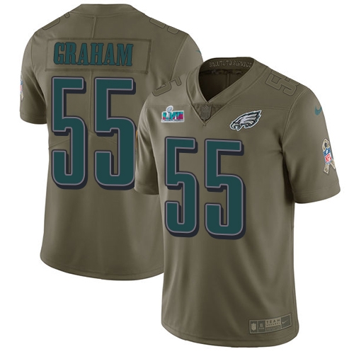 Eagles #55 Brandon Graham Olive Super Bowl LVII Patch Men's Stitched Limited 2017 Salute To Service Jersey