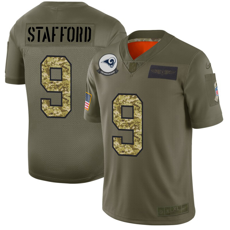 Los Angeles Rams #9 Matthew Stafford Men's 2019 Olive Camo Salute To Service Limited Jersey