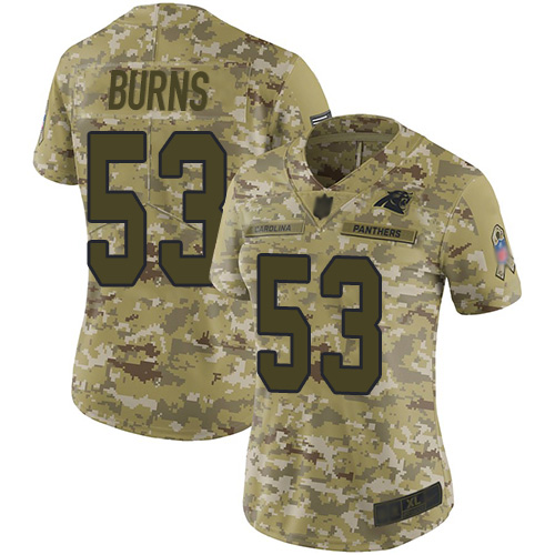 Panthers #53 Brian Burns Camo Women's Stitched Limited 2018 Salute To Service Jersey