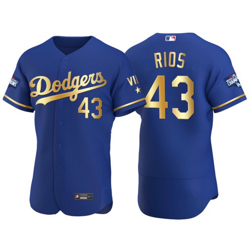 Los Angeles Los Angeles Dodgers #43 Edwin Rios Men's Authentic 2021 Gold Program World Series Champions Jersey Royal Men's