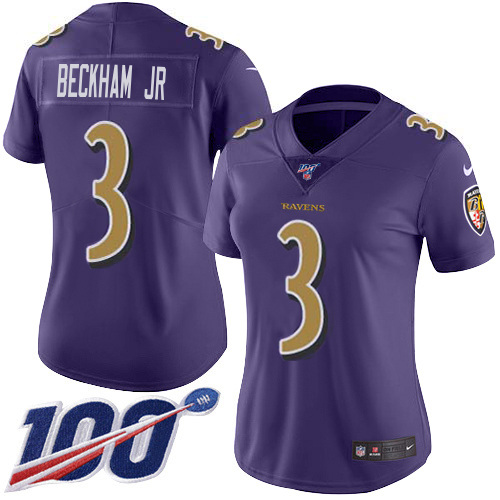 Ravens #3 Odell Beckham Jr. Purple Women's Stitched Limited Rush 100th Season Jersey