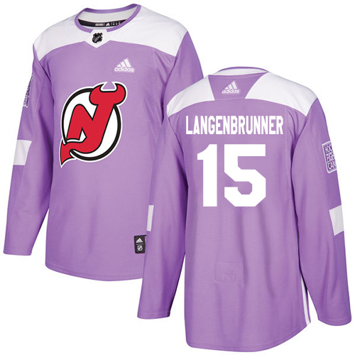 Adidas New Jersey Devils #15 Jamie Langenbrunner Purple Authentic Fights Cancer Stitched Jersey Men's