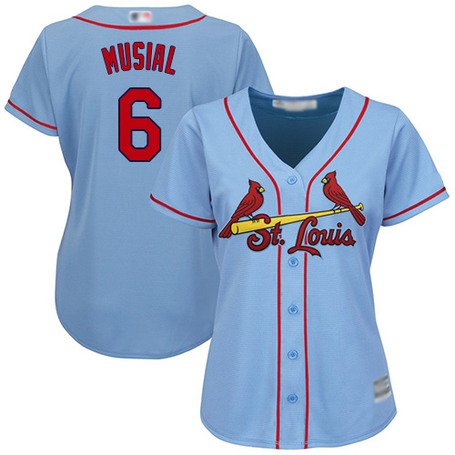 St.Louis Cardinals #6 Stan Musial Light Blue Alternate Women's Stitched Jersey Womens