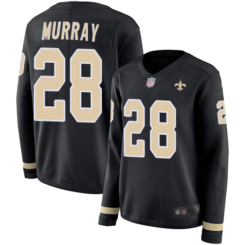 New Orleans Saints #28 Latavius Murray Black Team Color Women's Stitched Limited Therma Long Sleeve Jersey Womens