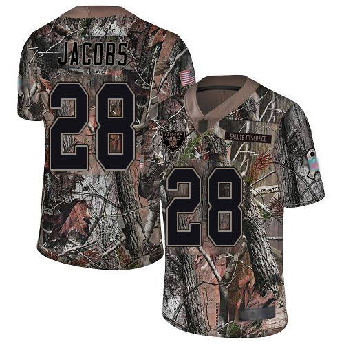 Raiders #28 Josh Jacobs Camo Men's Stitched Limited Rush Realtree Jersey