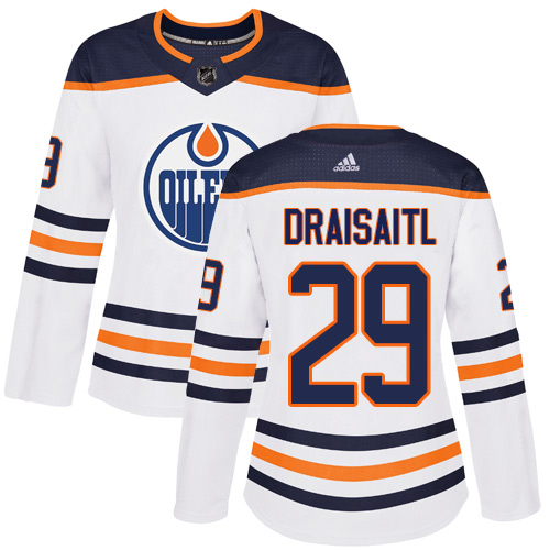 Adidas Edmonton Oilers #29 Leon Draisaitl White Road Authentic Women's Stitched Jersey Womens